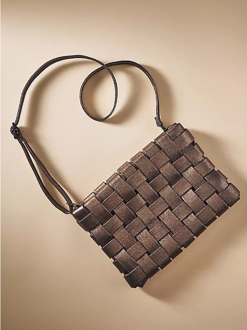 ANTHROPOLOGIE Lindy Woven Clutch in metallic brown NWOT